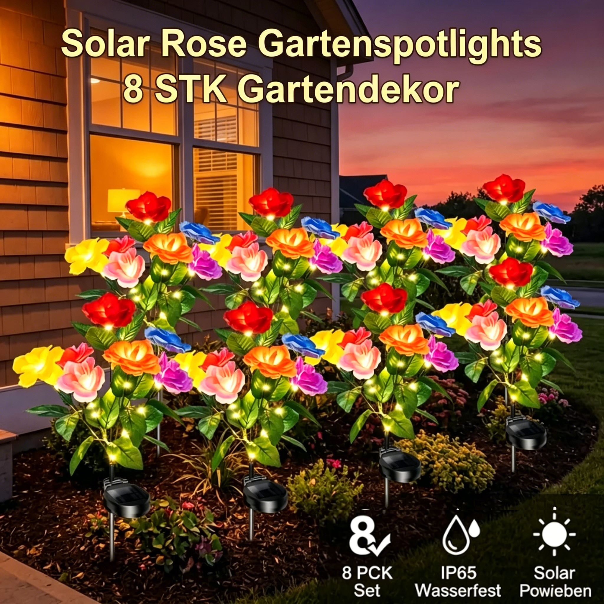 🔥Letzter Tag 70% Rabatt-Solarbetriebene 7-flammige Rosen-Gartenleuchte, IP65 wasserdichte Außendekoration