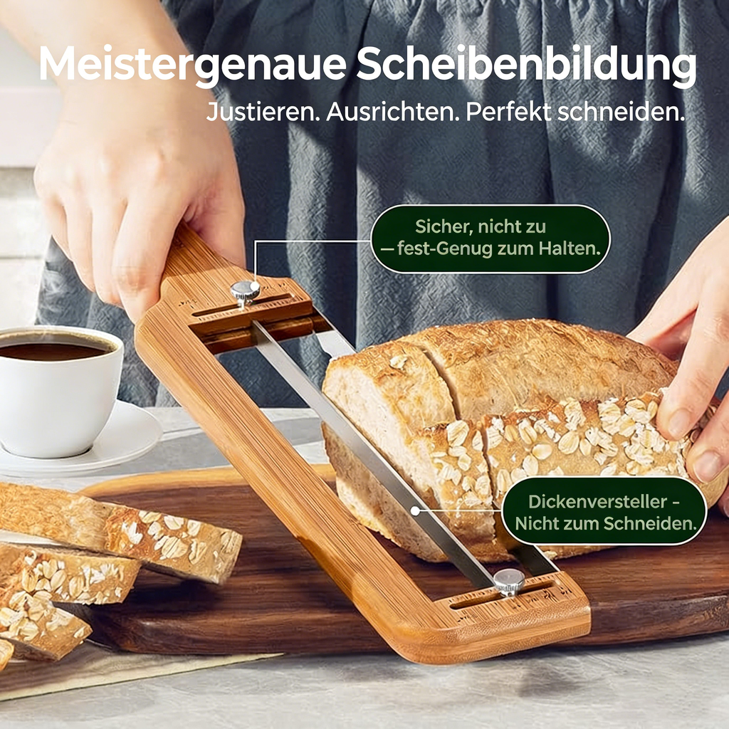 Verstellbarer Brotschneider für selbstgebackenes Brot – Sauerteigbrotmesser mit Dickenanzeige und gezahnter Edelstahlklinge