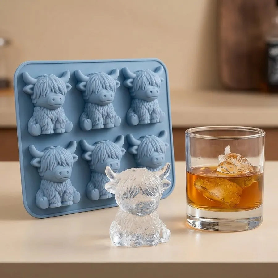 🐮 Mini-Eiswürfelform in Form eines Hochlandrindes – Niedliches 3D-Eis für Getränke, Partys und als Geschenk