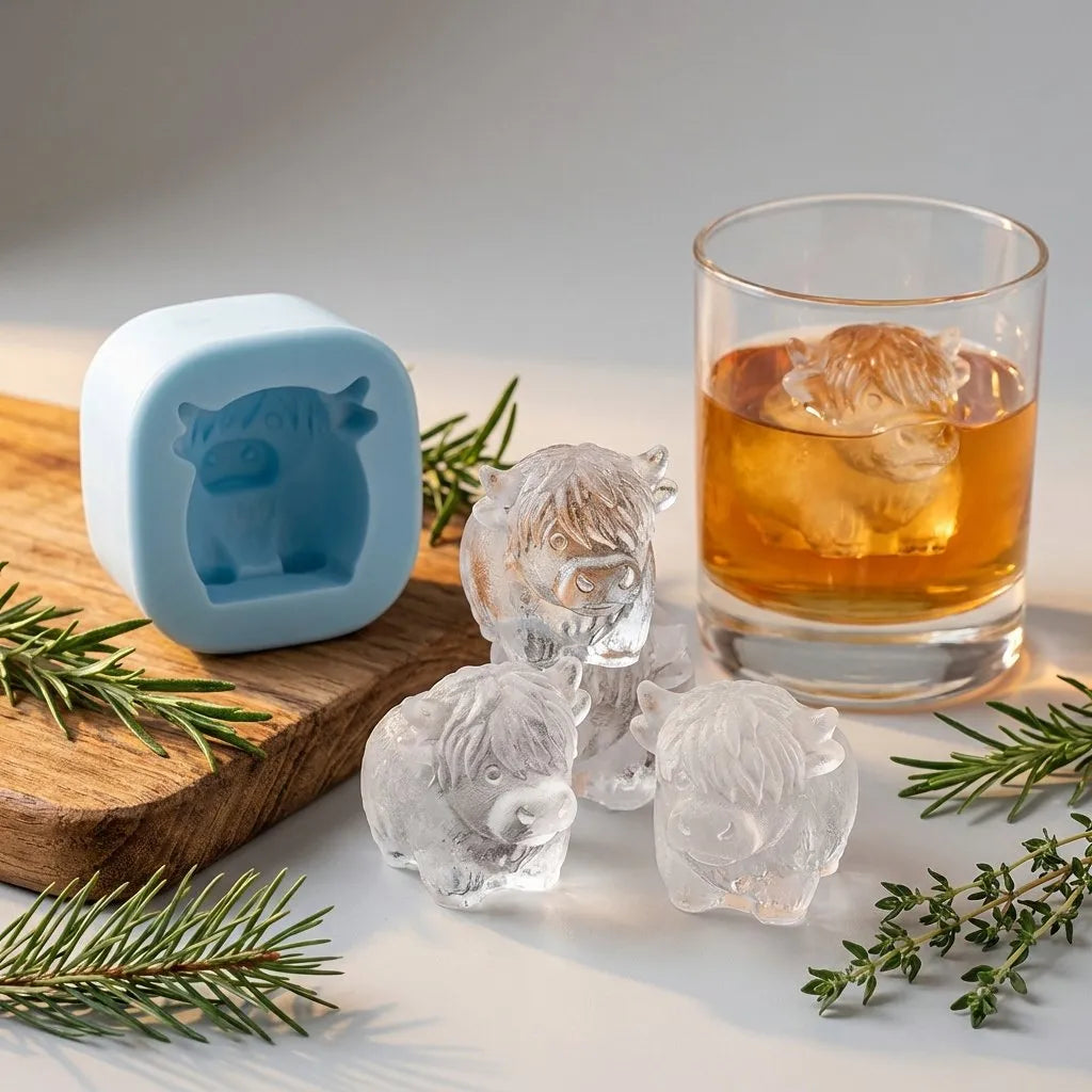 🐮 Mini-Eiswürfelform in Form eines Hochlandrindes – Niedliches 3D-Eis für Getränke, Partys und als Geschenk
