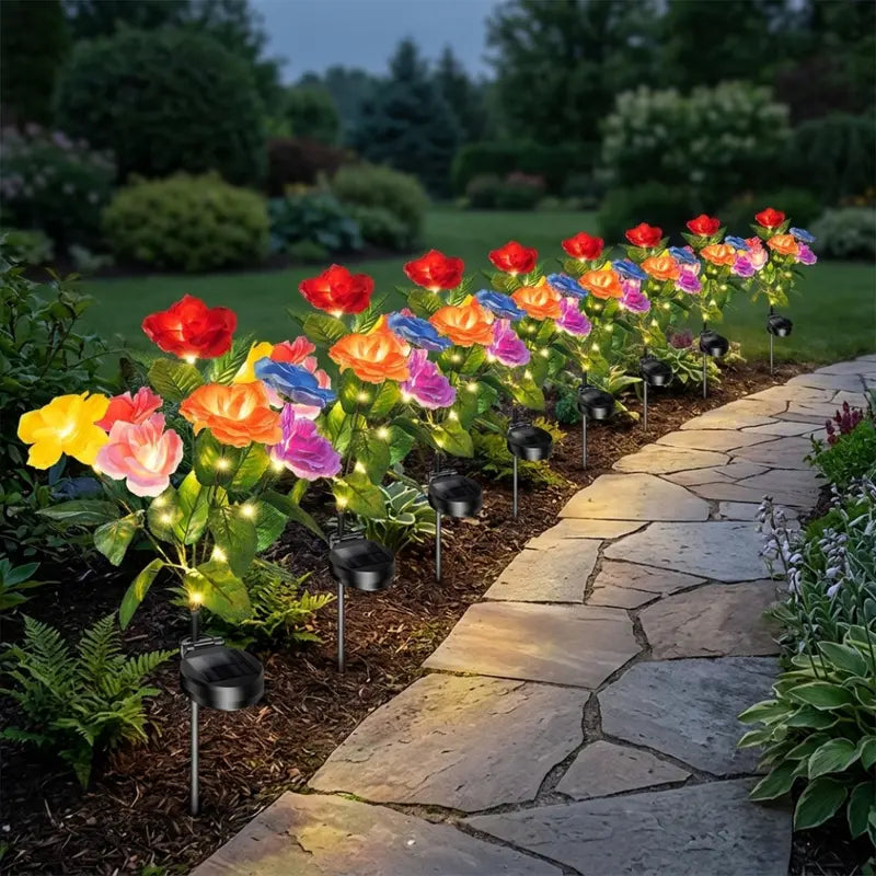 🔥Letzter Tag 70% Rabatt-Solarbetriebene 7-flammige Rosen-Gartenleuchte, IP65 wasserdichte Außendekoration