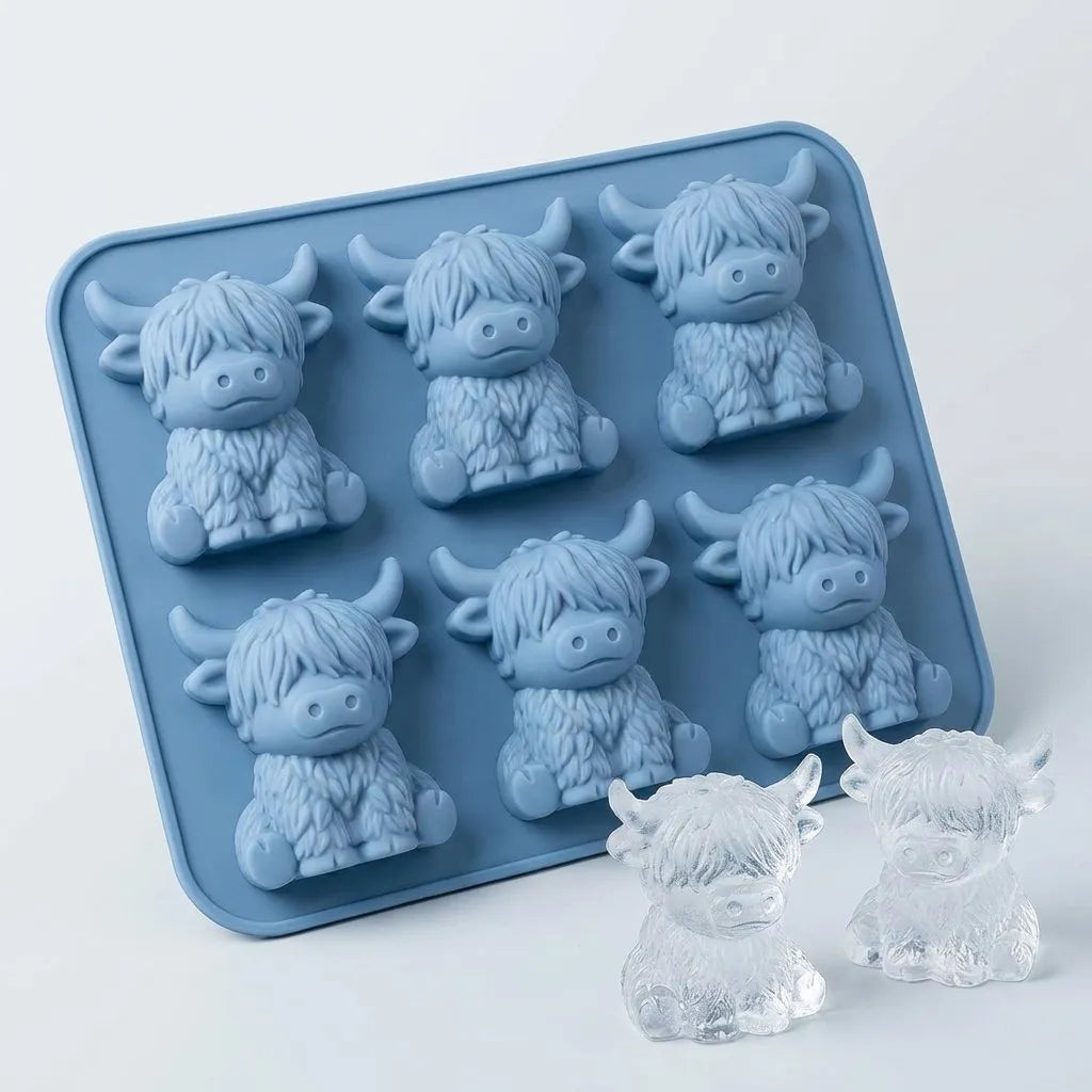 🐮 Mini-Eiswürfelform in Form eines Hochlandrindes – Niedliches 3D-Eis für Getränke, Partys und als Geschenk