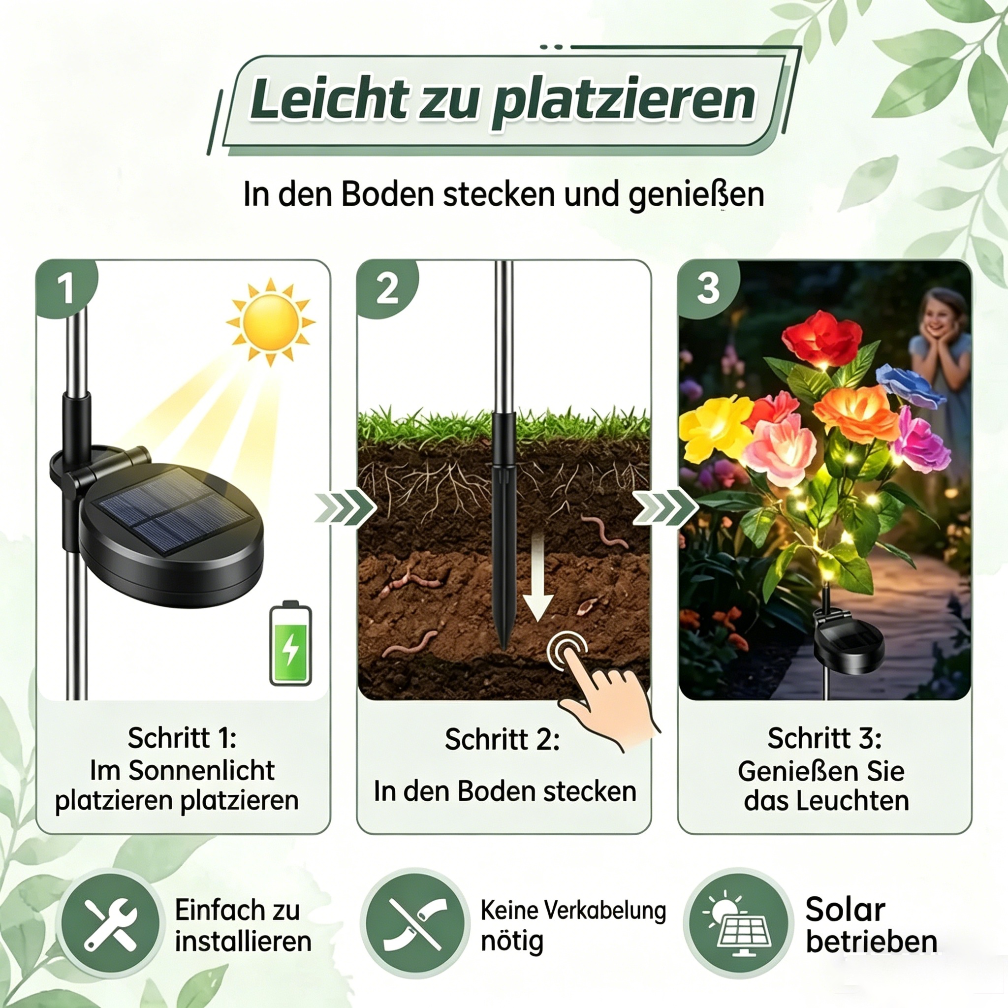 🔥Letzter Tag 70% Rabatt-Solarbetriebene 7-flammige Rosen-Gartenleuchte, IP65 wasserdichte Außendekoration