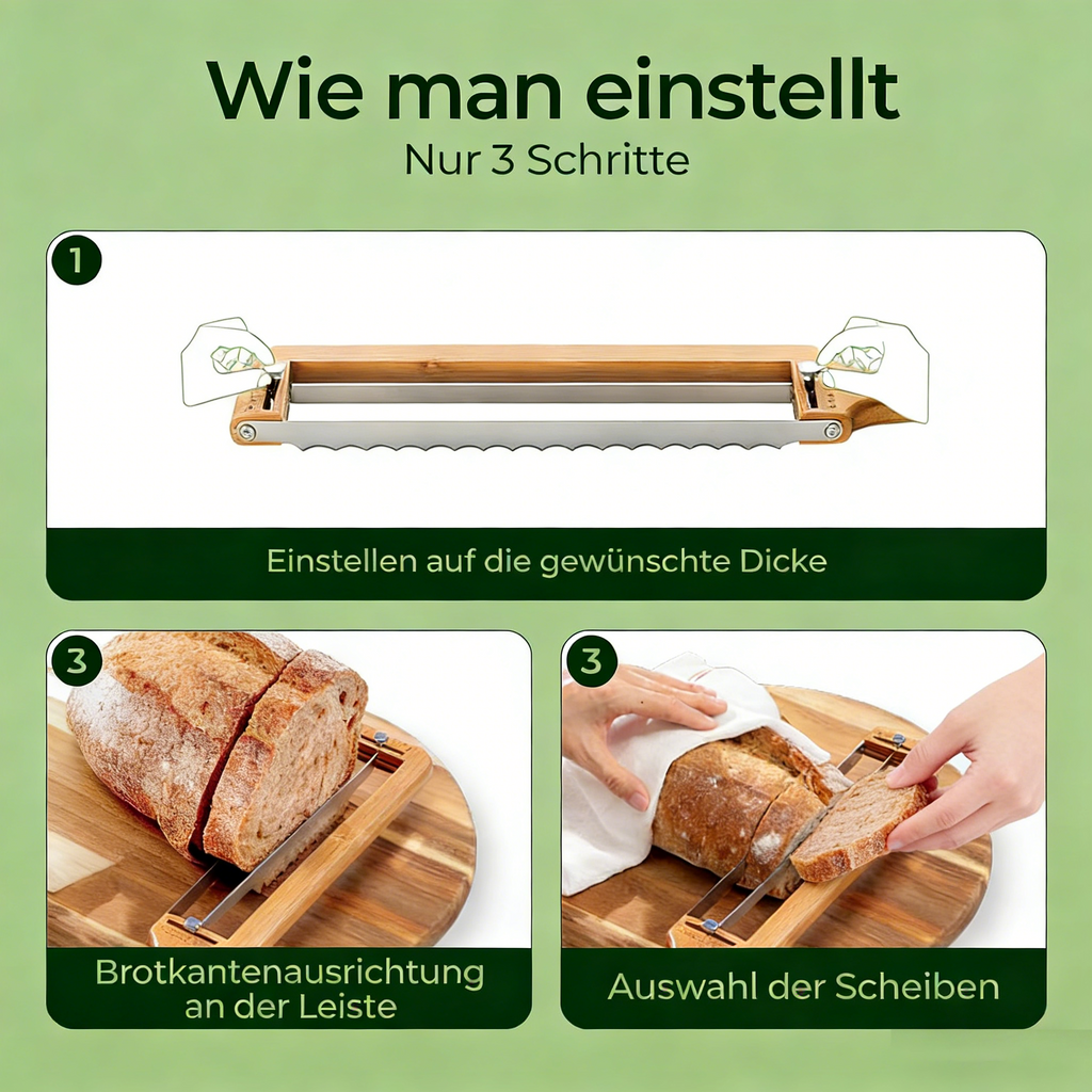 Verstellbarer Brotschneider für selbstgebackenes Brot – Sauerteigbrotmesser mit Dickenanzeige und gezahnter Edelstahlklinge