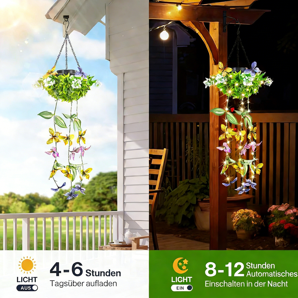 2er-Pack Hängende künstliche Pflanzen, Solar-Gartenlichterkette für den Außenbereich