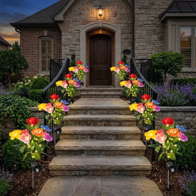 🔥Letzter Tag 70% Rabatt-Solarbetriebene 7-flammige Rosen-Gartenleuchte, IP65 wasserdichte Außendekoration