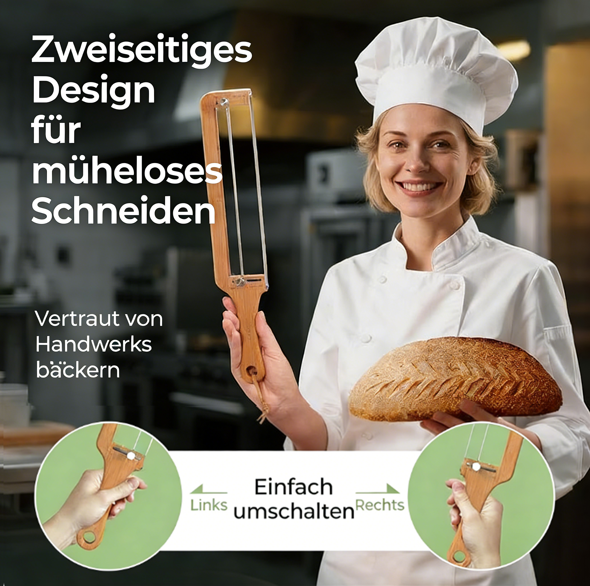 Verstellbarer Brotschneider für selbstgebackenes Brot – Sauerteigbrotmesser mit Dickenanzeige und gezahnter Edelstahlklinge