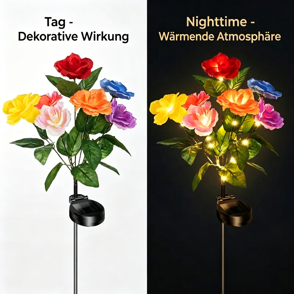 🔥Letzter Tag 70% Rabatt-Solarbetriebene 7-flammige Rosen-Gartenleuchte, IP65 wasserdichte Außendekoration