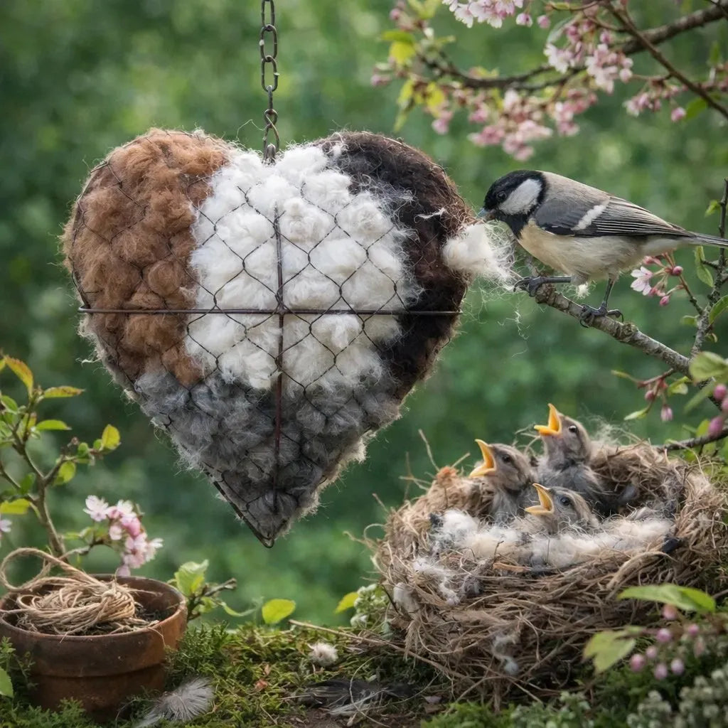🕊️ Handgefertigtes Vogelnestherz aus Alpakafasern