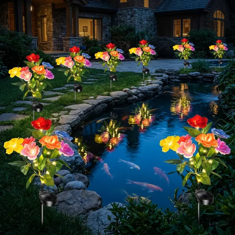 🔥Letzter Tag 70% Rabatt-Solarbetriebene 7-flammige Rosen-Gartenleuchte, IP65 wasserdichte Außendekoration