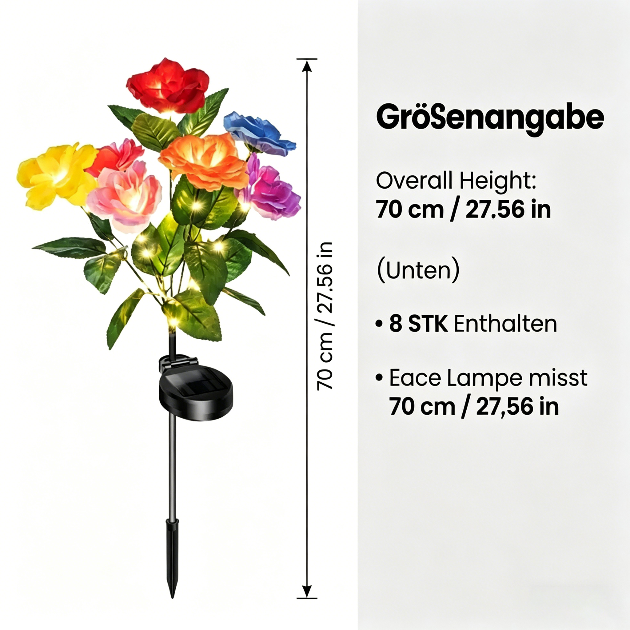 🔥Letzter Tag 70% Rabatt-Solarbetriebene 7-flammige Rosen-Gartenleuchte, IP65 wasserdichte Außendekoration
