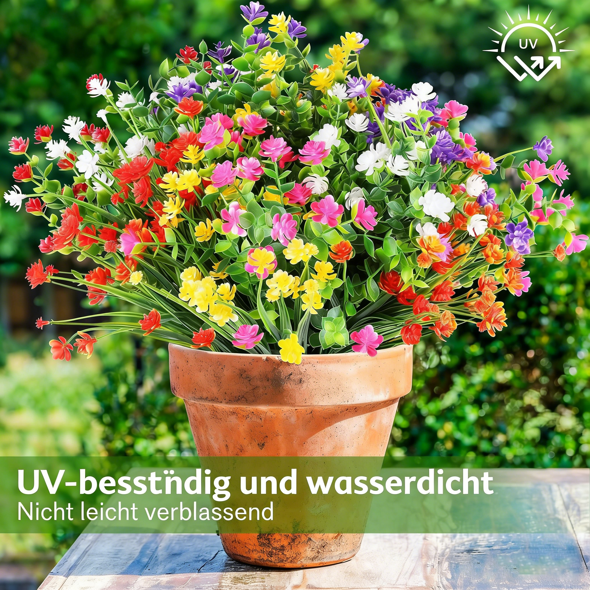 24 Bündel künstliche Blumen für den Außenbereich, farbechte Kunstblumen und künstliche Pflanzen zur Dekoration