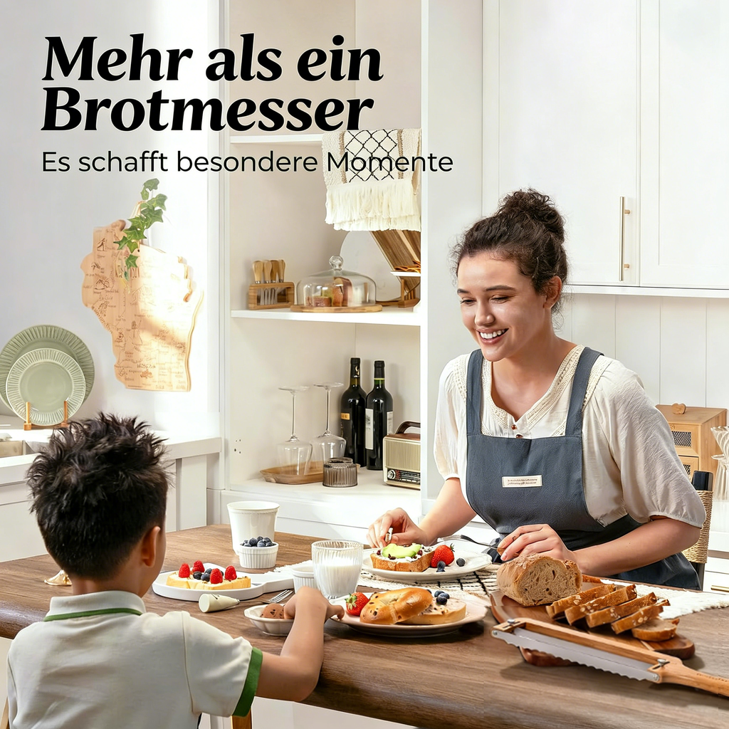 Verstellbarer Brotschneider für selbstgebackenes Brot – Sauerteigbrotmesser mit Dickenanzeige und gezahnter Edelstahlklinge