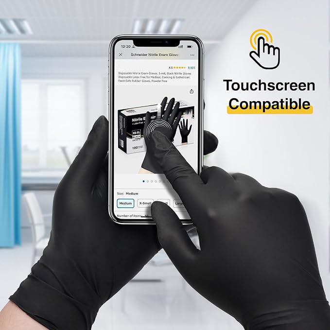 (100 Stück) Nitril-Untersuchungshandschuhe, schwarze latexfreie, puderfreie Einweghandschuhe für medizinische Zwecke, Kochen, Reinigung, Autoreparatur usw.