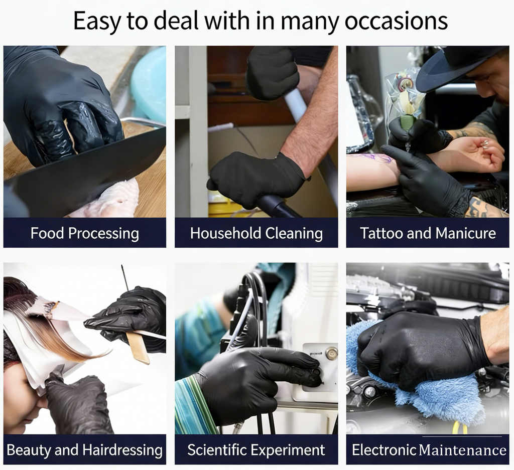 (100 Stück) Nitril-Untersuchungshandschuhe, schwarze latexfreie, puderfreie Einweghandschuhe für medizinische Zwecke, Kochen, Reinigung, Autoreparatur usw.