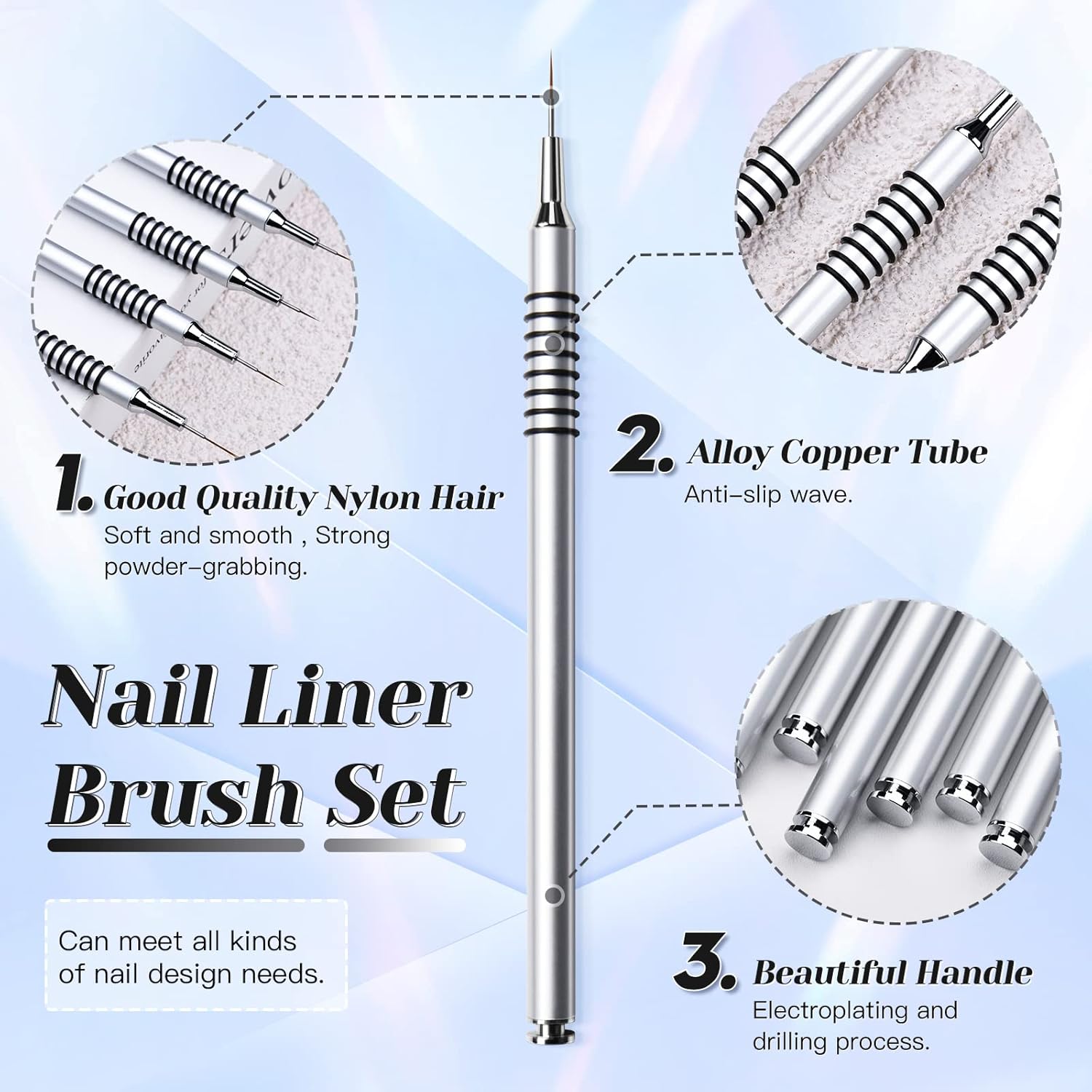 Nail Art Liner Brushes Set, 6Pcs Nail Art Design Brush Striping Thin Long Lines Dotting Drawing Pen
