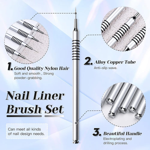 Nail Art Liner Brushes Set, 6Pcs Nail Art Design Brush Striping Thin Long Lines Dotting Drawing Pen