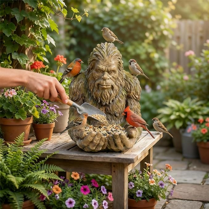Vogelfutterhaus für draußen – Handbemalte Gartenskulptur & Wildvogelfutterhaus