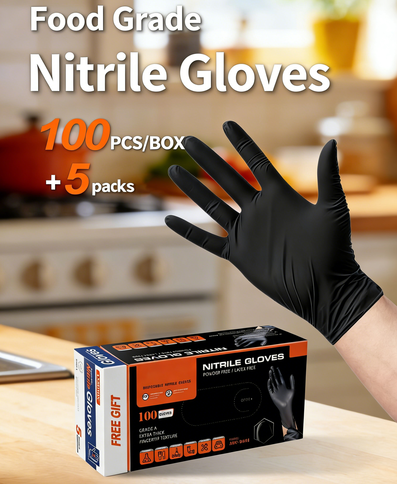 (100 Stück) Nitril-Untersuchungshandschuhe, schwarze latexfreie, puderfreie Einweghandschuhe für medizinische Zwecke, Kochen, Reinigung, Autoreparatur usw.