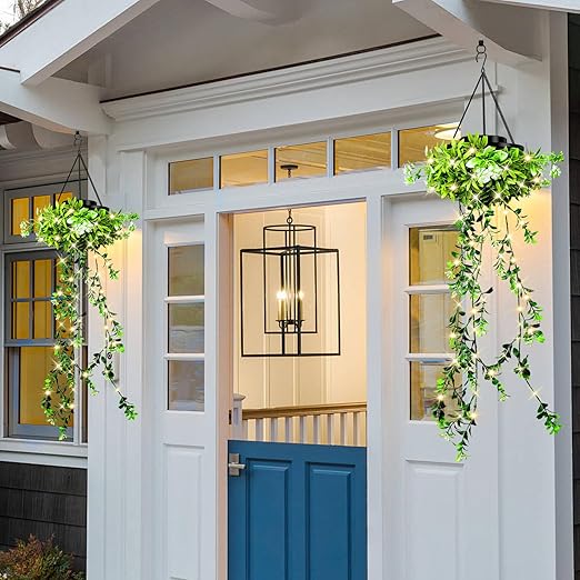 2er-Pack Hängende künstliche Pflanzen, Solar-Gartenlichterkette für den Außenbereich