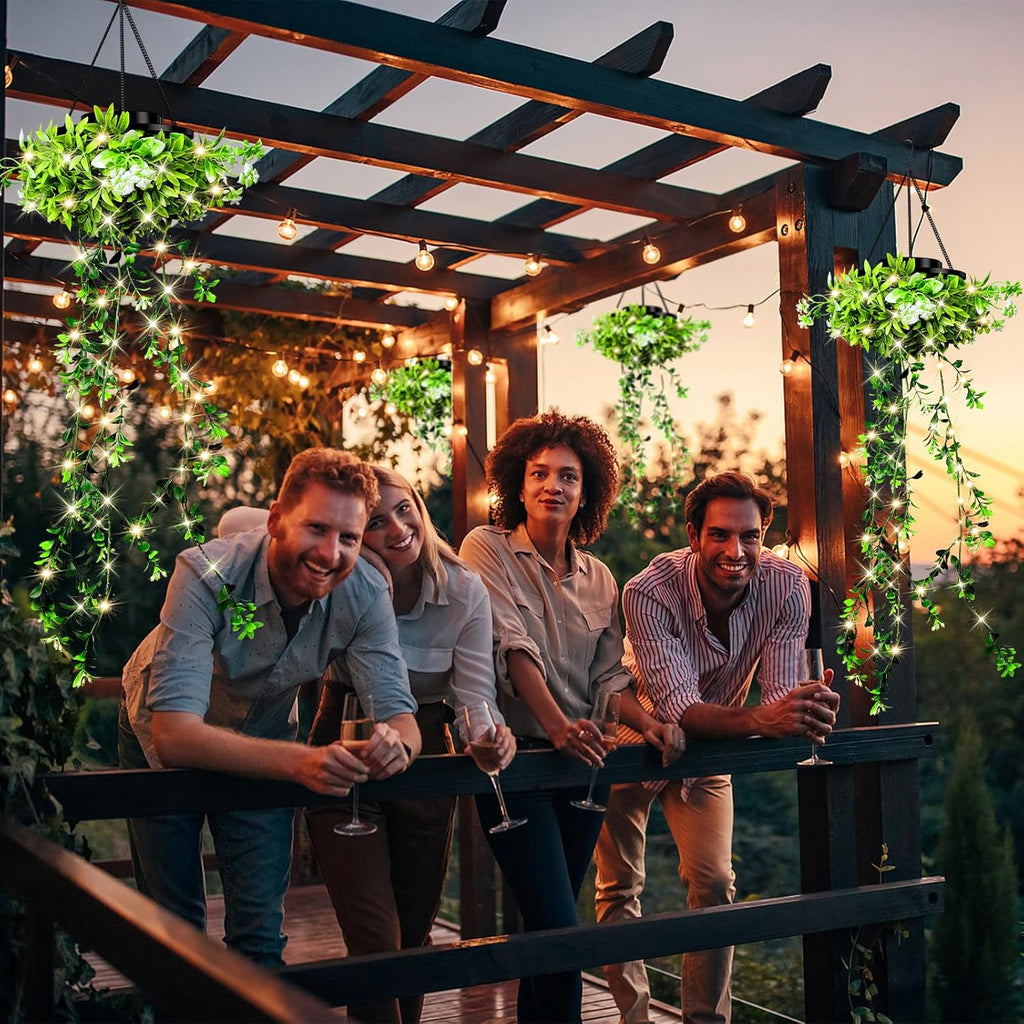 2er-Pack Hängende künstliche Pflanzen, Solar-Gartenlichterkette für den Außenbereich