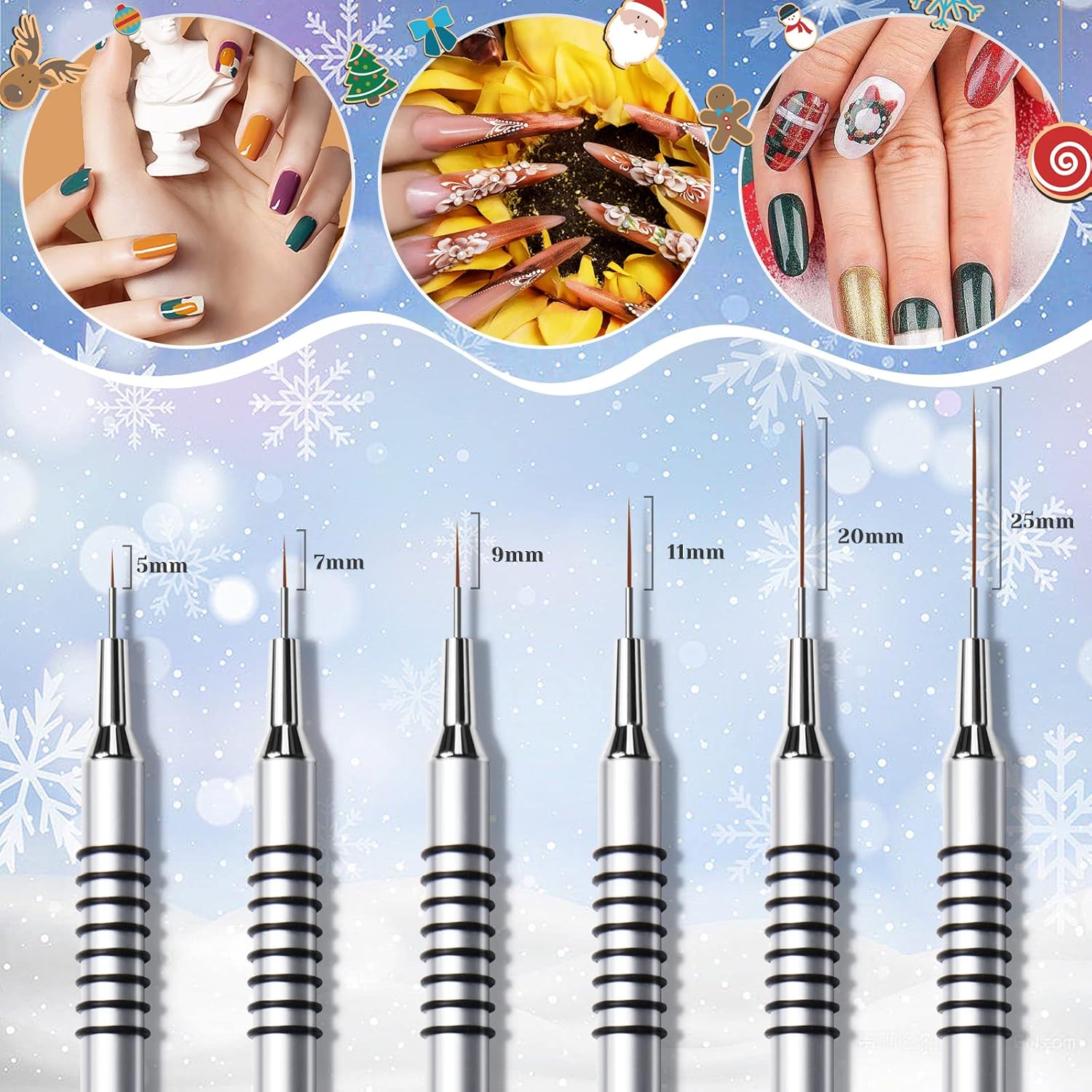 Nail Art Liner Brushes Set, 6Pcs Nail Art Design Brush Striping Thin Long Lines Dotting Drawing Pen