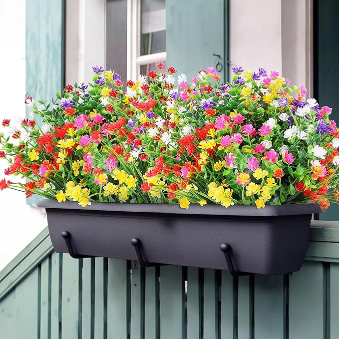 24 Bündel künstliche Blumen für den Außenbereich, farbechte Kunstblumen und künstliche Pflanzen zur Dekoration