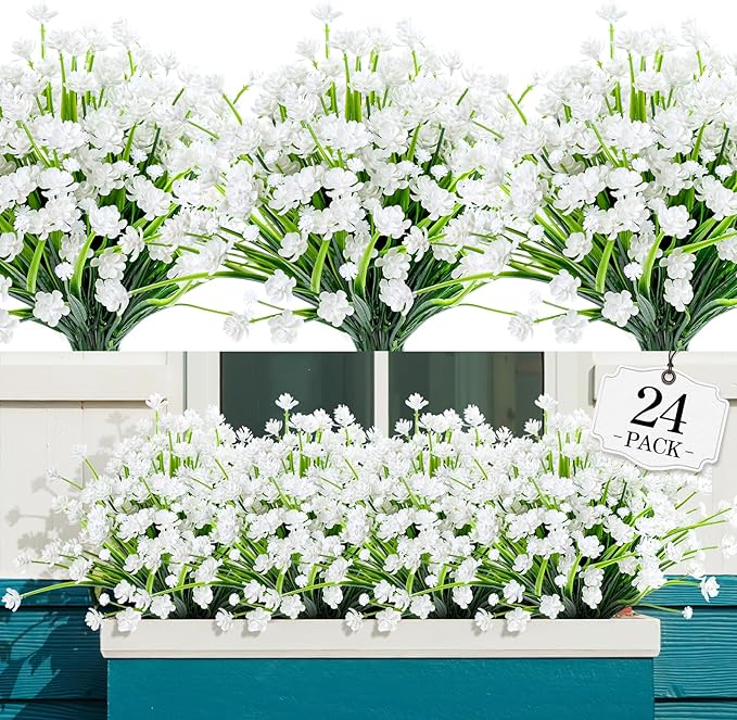 24 Bündel künstliche Blumen für den Außenbereich, farbechte Kunstblumen und künstliche Pflanzen zur Dekoration