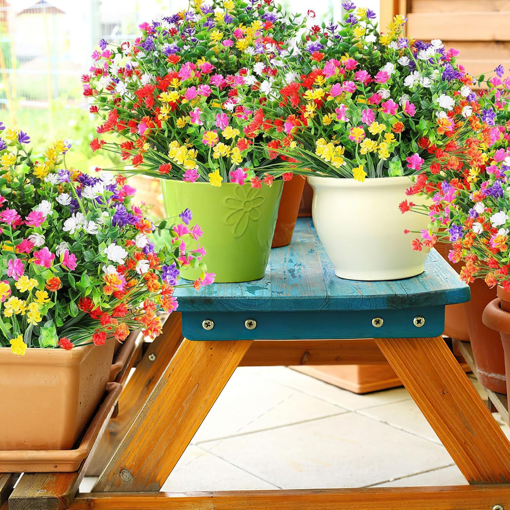 24 Bündel künstliche Blumen für den Außenbereich, farbechte Kunstblumen und künstliche Pflanzen zur Dekoration