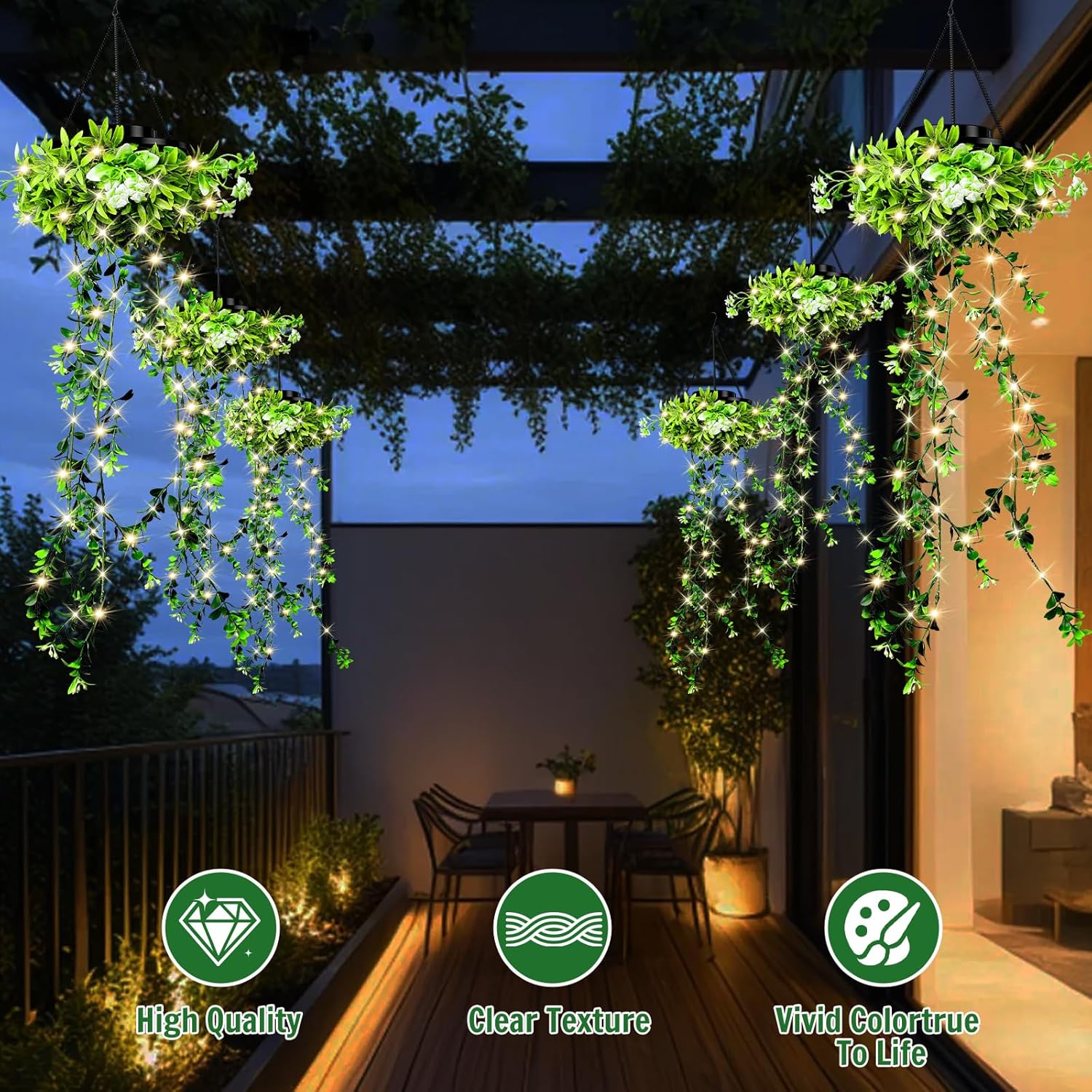 2er-Pack Hängende künstliche Pflanzen, Solar-Gartenlichterkette für den Außenbereich