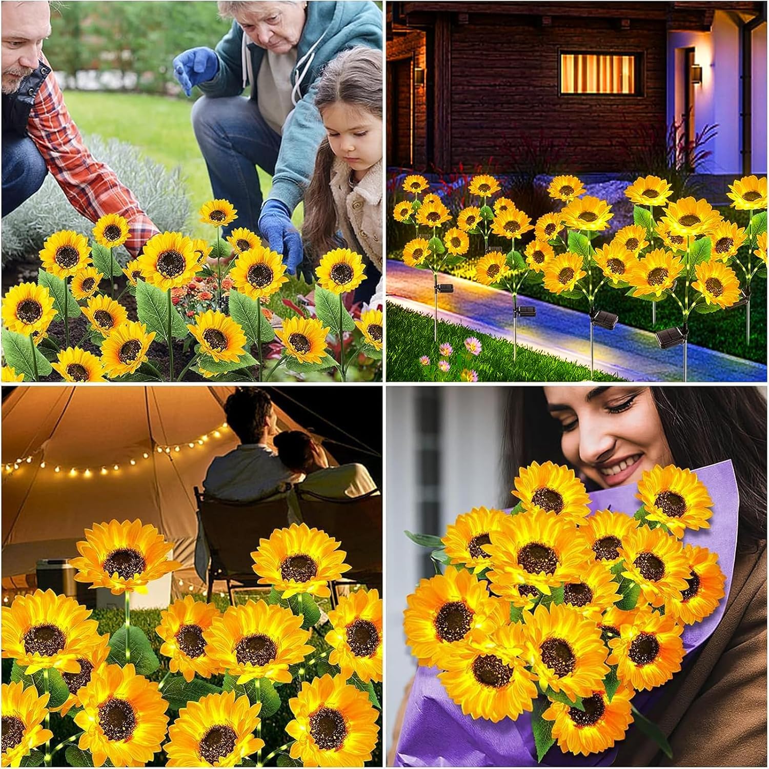 🌞Solar-Gartenleuchten mit 3 Sonnenblumenlichtern, wasserdichte Solar-Außenleuchten mit automatischer Ein-/Ausschaltfunktion