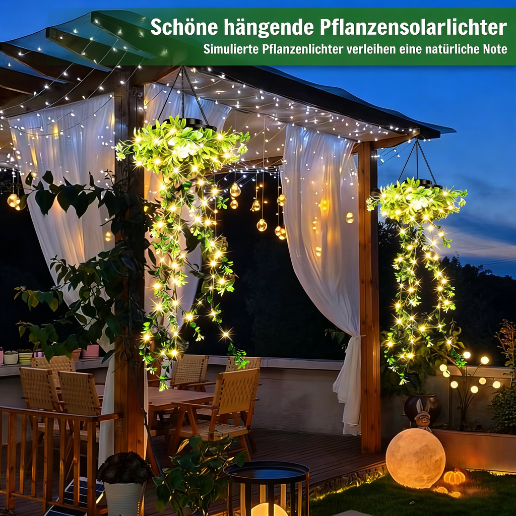 2er-Pack Hängende künstliche Pflanzen, Solar-Gartenlichterkette für den Außenbereich