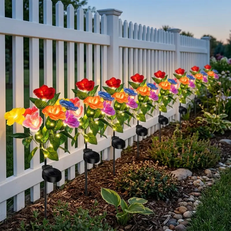 🔥Letzter Tag 70% Rabatt-Solarbetriebene 7-flammige Rosen-Gartenleuchte, IP65 wasserdichte Außendekoration