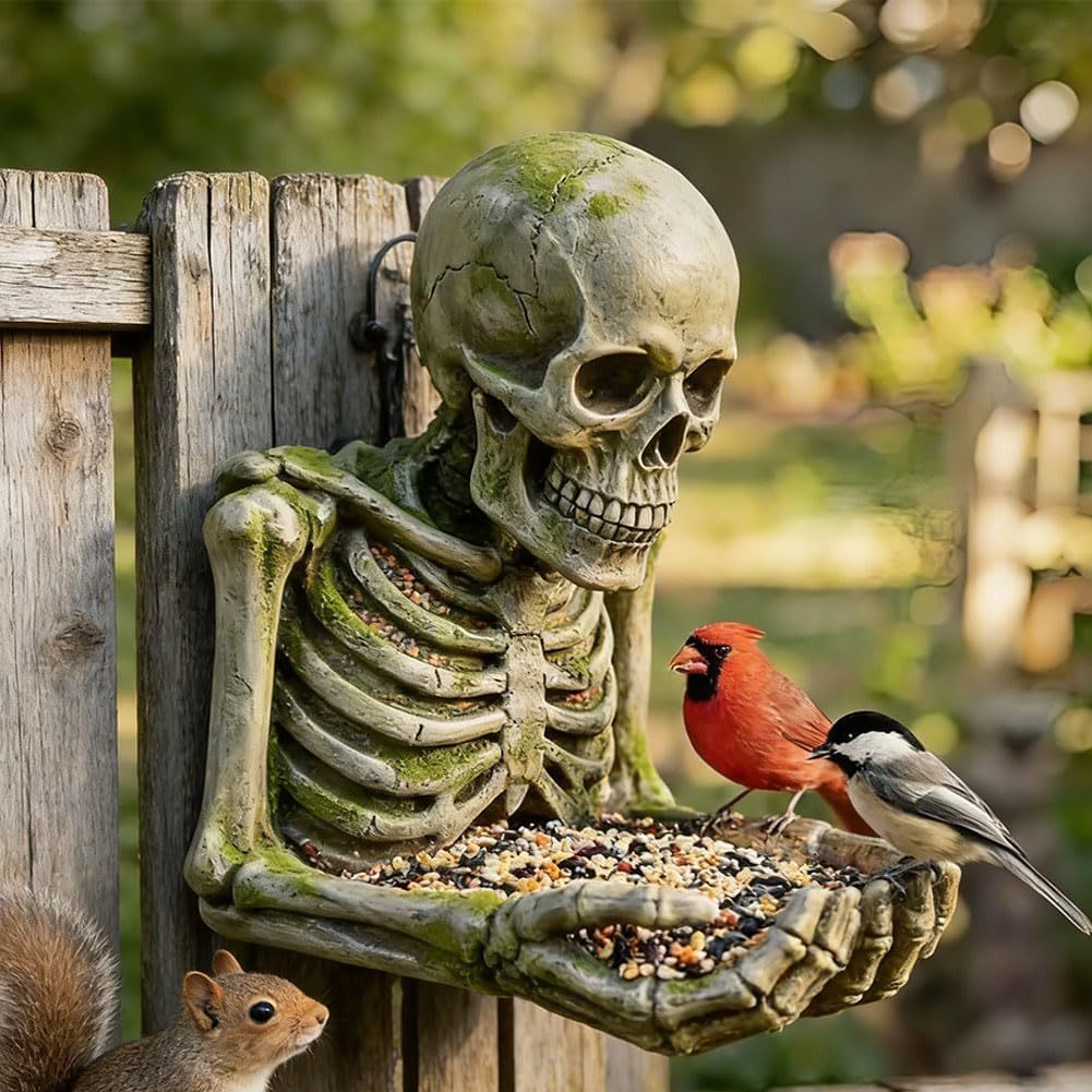 Vogelfutterhaus für draußen – Handbemalte Gartenskulptur & Wildvogelfutterhaus