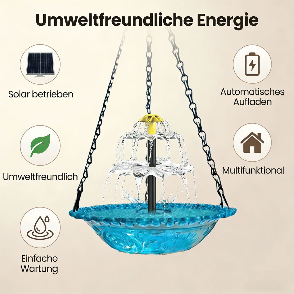 🔥🔥Neujahrsangebot: 70 % Rabatt – Solarbetriebener Hängebrunnen für Vögel mit Kaskadenfunktion