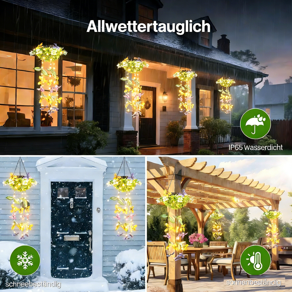 2er-Pack Hängende künstliche Pflanzen, Solar-Gartenlichterkette für den Außenbereich