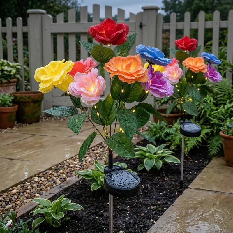 🔥Letzter Tag 70% Rabatt-Solarbetriebene 7-flammige Rosen-Gartenleuchte, IP65 wasserdichte Außendekoration